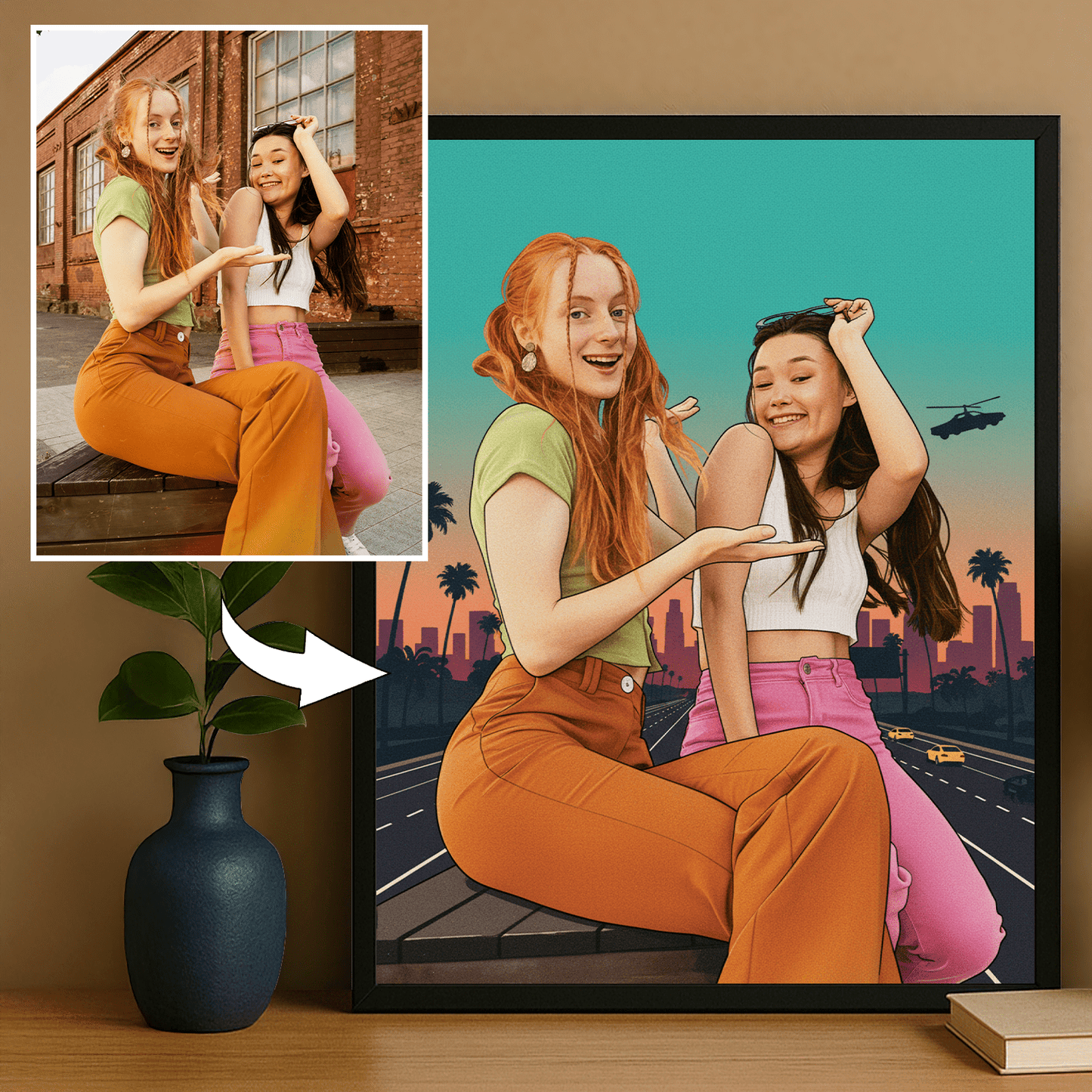 Dwie przyjaciółki jak z GTA - portret na plakacie dla przyjaciółki - Emmygift.pl
