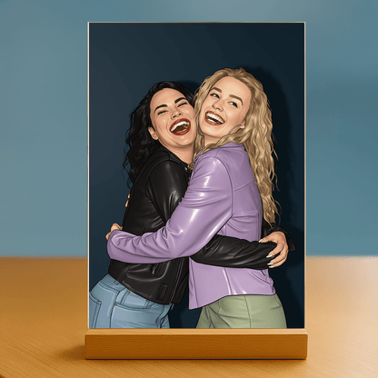Dwie przyjaciółki jak z komiksu - portret na szkle akrylowym dla przyjaciółki - Emmygift.pl