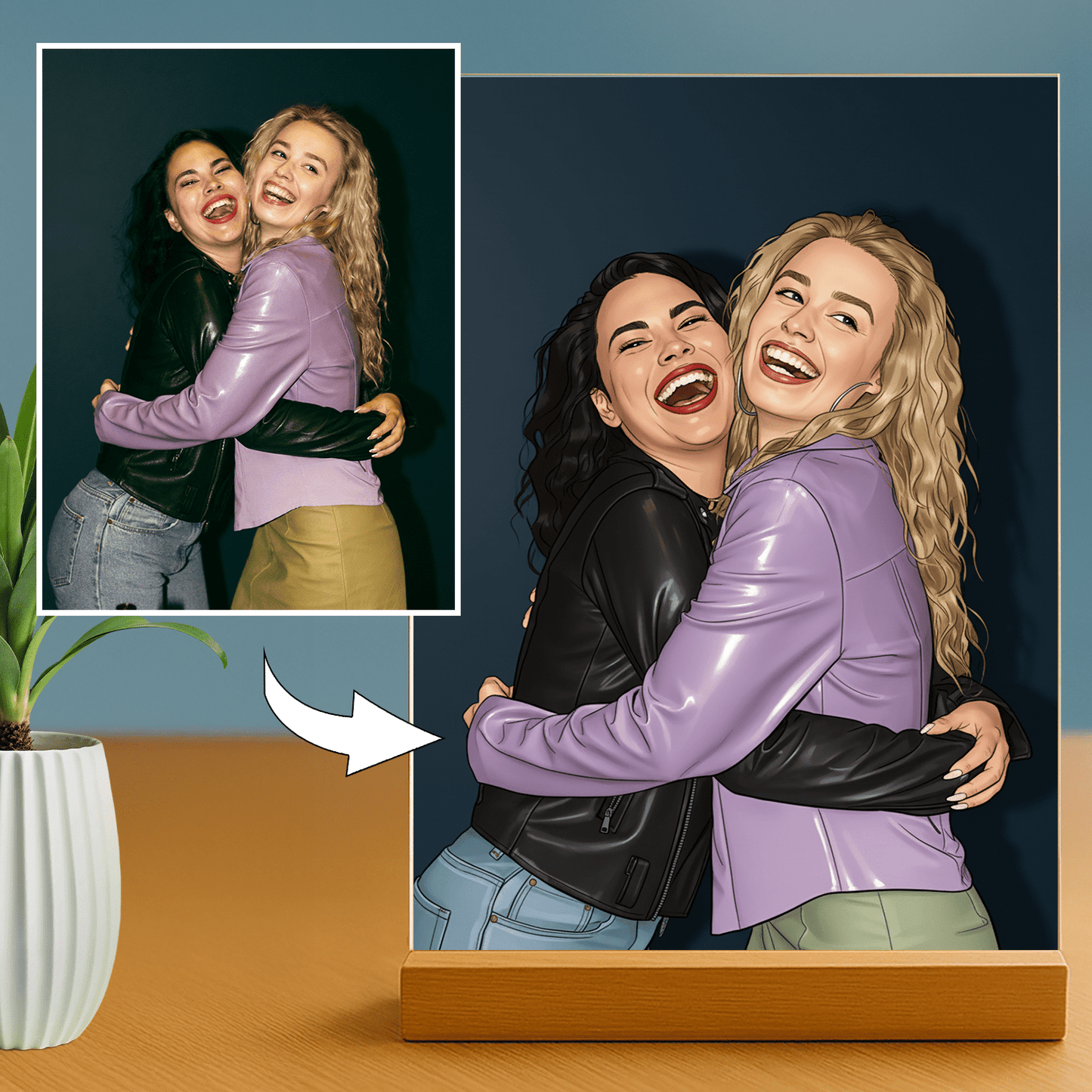 Dwie przyjaciółki jak z komiksu - portret na szkle akrylowym dla przyjaciółki - Emmygift.pl