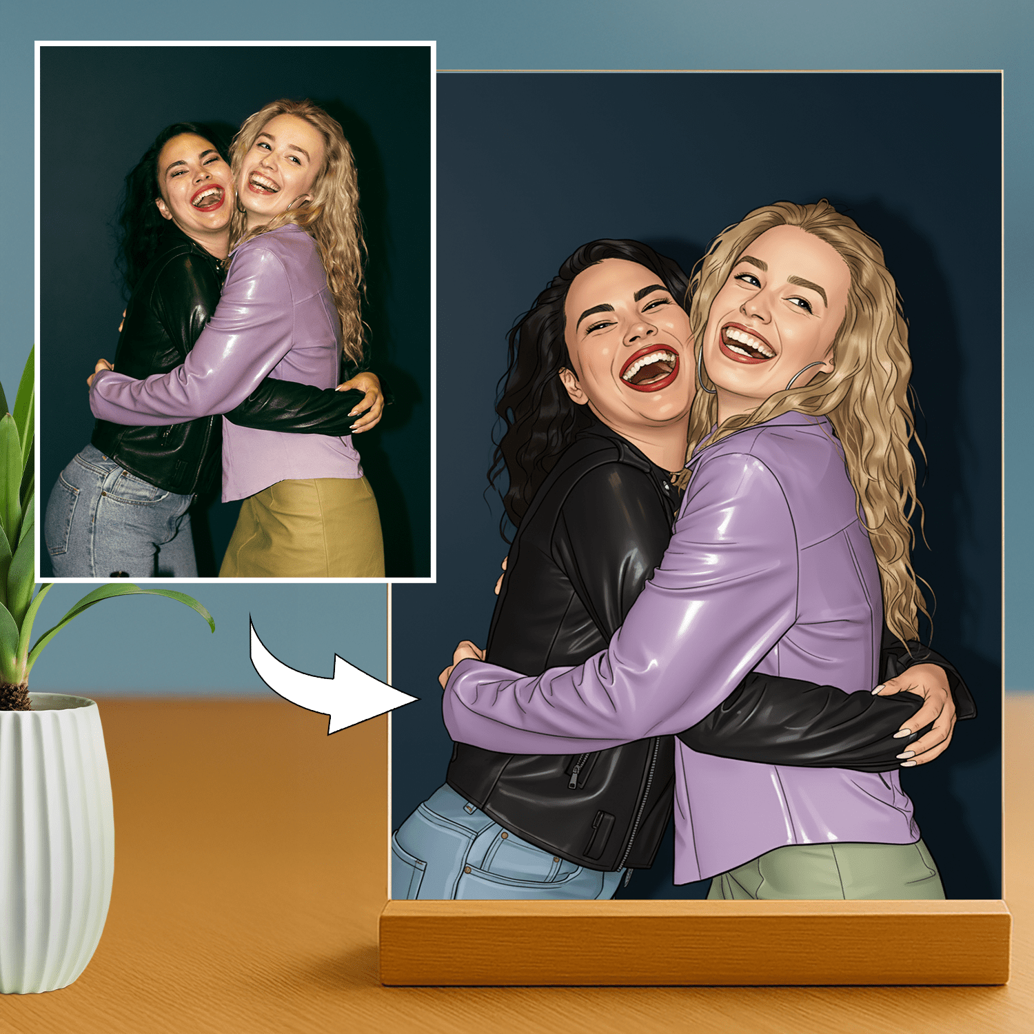 Dwie przyjaciółki jak z komiksu - portret na szkle akrylowym dla przyjaciółki - Emmygift.pl