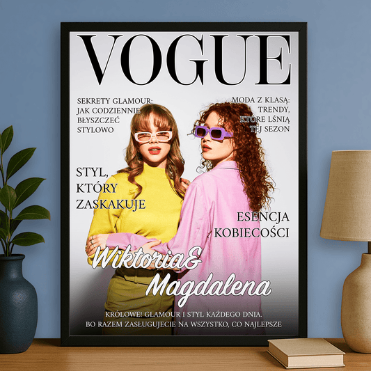 Dwie przyjaciółki na okładce magazynu - portret na plakacie dla przyjaciółki - Emmygift.pl