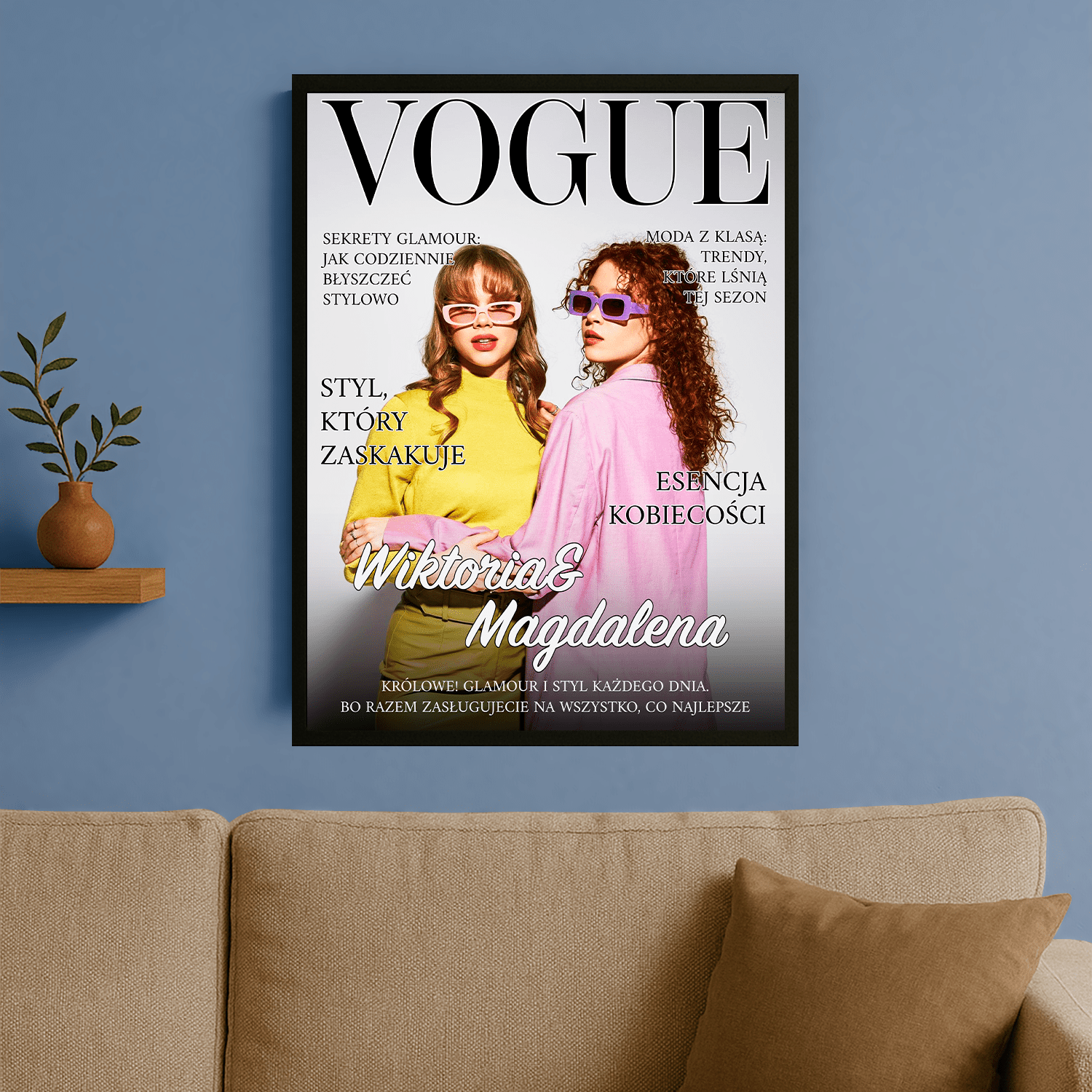 Dwie przyjaciółki na okładce magazynu - portret na plakacie dla przyjaciółki - Emmygift.pl