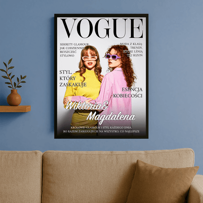 Dwie przyjaciółki na okładce magazynu - portret na plakacie dla przyjaciółki - Emmygift.pl