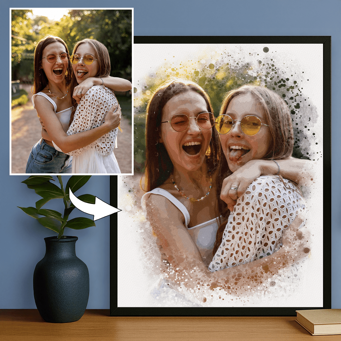 Dwie przyjaciółki w akwarelowym stylu - portret na plakacie dla przyjaciółki - Emmygift.pl