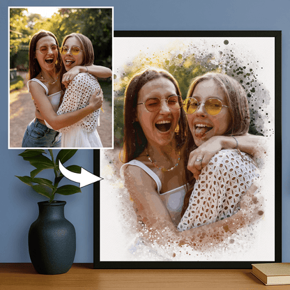 Dwie przyjaciółki w akwarelowym stylu - portret na plakacie dla przyjaciółki - Emmygift.pl