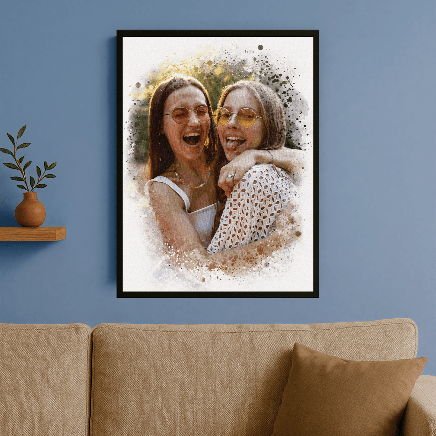 Dwie przyjaciółki w akwarelowym stylu - portret na plakacie dla przyjaciółki - Emmygift.pl