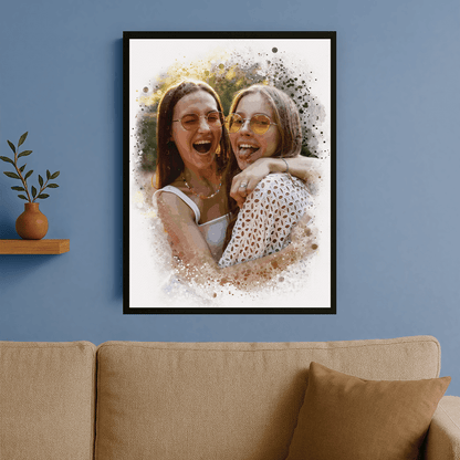 Dwie przyjaciółki w akwarelowym stylu - portret na plakacie dla przyjaciółki - Emmygift.pl