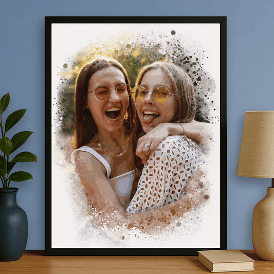 Dwie przyjaciółki w akwarelowym stylu - portret na plakacie dla przyjaciółki - Emmygift.pl