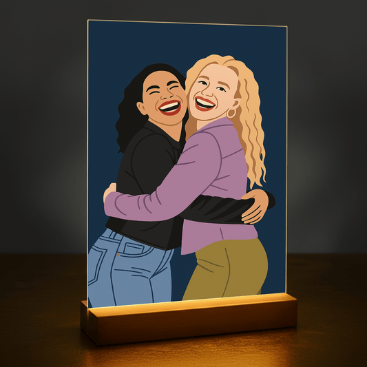 Dwie przyjaciółki w stylu ilustracyjnym - portret na szkle akrylowym dla przyjaciółki - Emmygift.pl