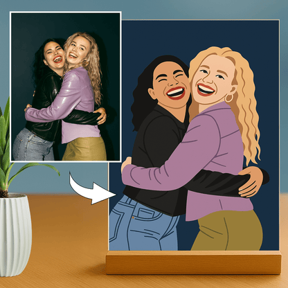 Dwie przyjaciółki w stylu ilustracyjnym - portret na szkle akrylowym dla przyjaciółki - Emmygift.pl