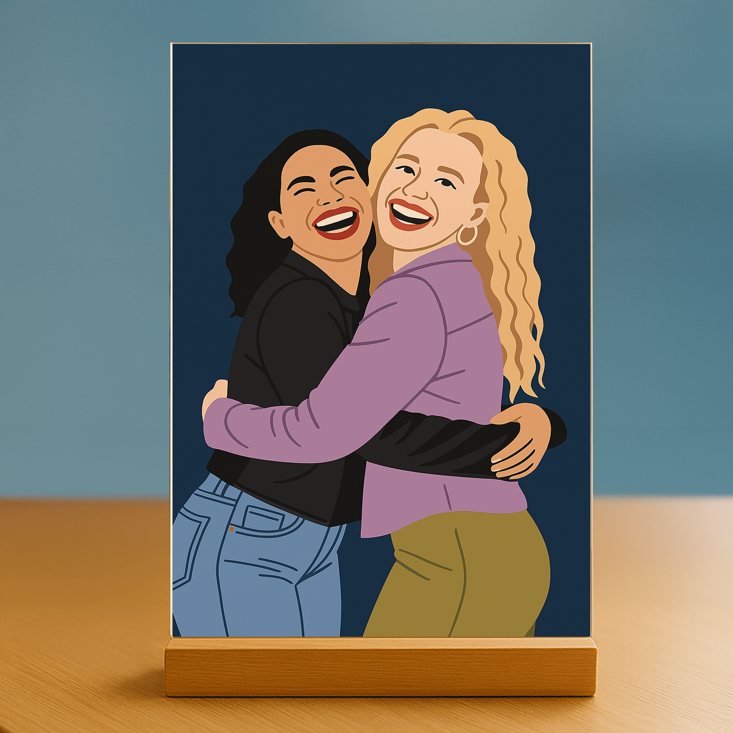 Dwie przyjaciółki w stylu ilustracyjnym - portret na szkle akrylowym dla przyjaciółki - Emmygift.pl