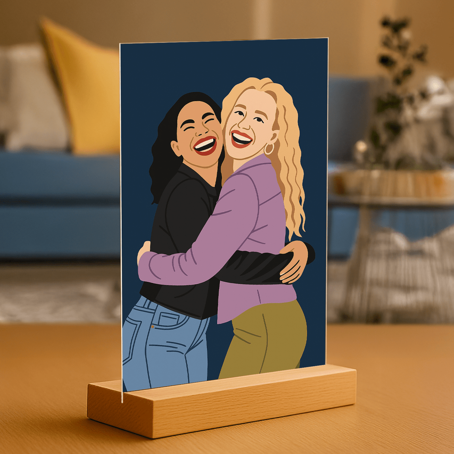 Dwie przyjaciółki w stylu ilustracyjnym - portret na szkle akrylowym dla przyjaciółki - Emmygift.pl
