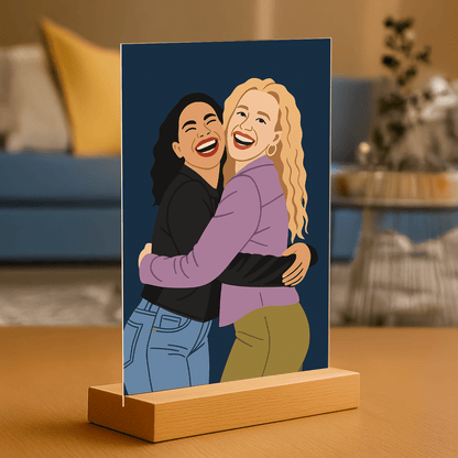 Dwie przyjaciółki w stylu ilustracyjnym - portret na szkle akrylowym dla przyjaciółki - Emmygift.pl