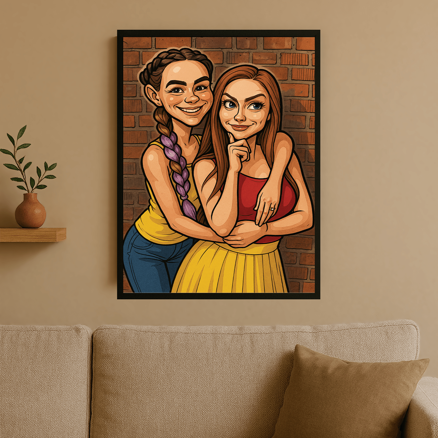 Dwie przyjaciółki w stylu komiksowego realizmu - portret na plakacie dla przyjaciółki - Emmygift.pl