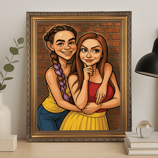 Dwie przyjaciółki w stylu komiksowego realizmu - portret na płótnie dla przyjaciółki - Emmygift.pl