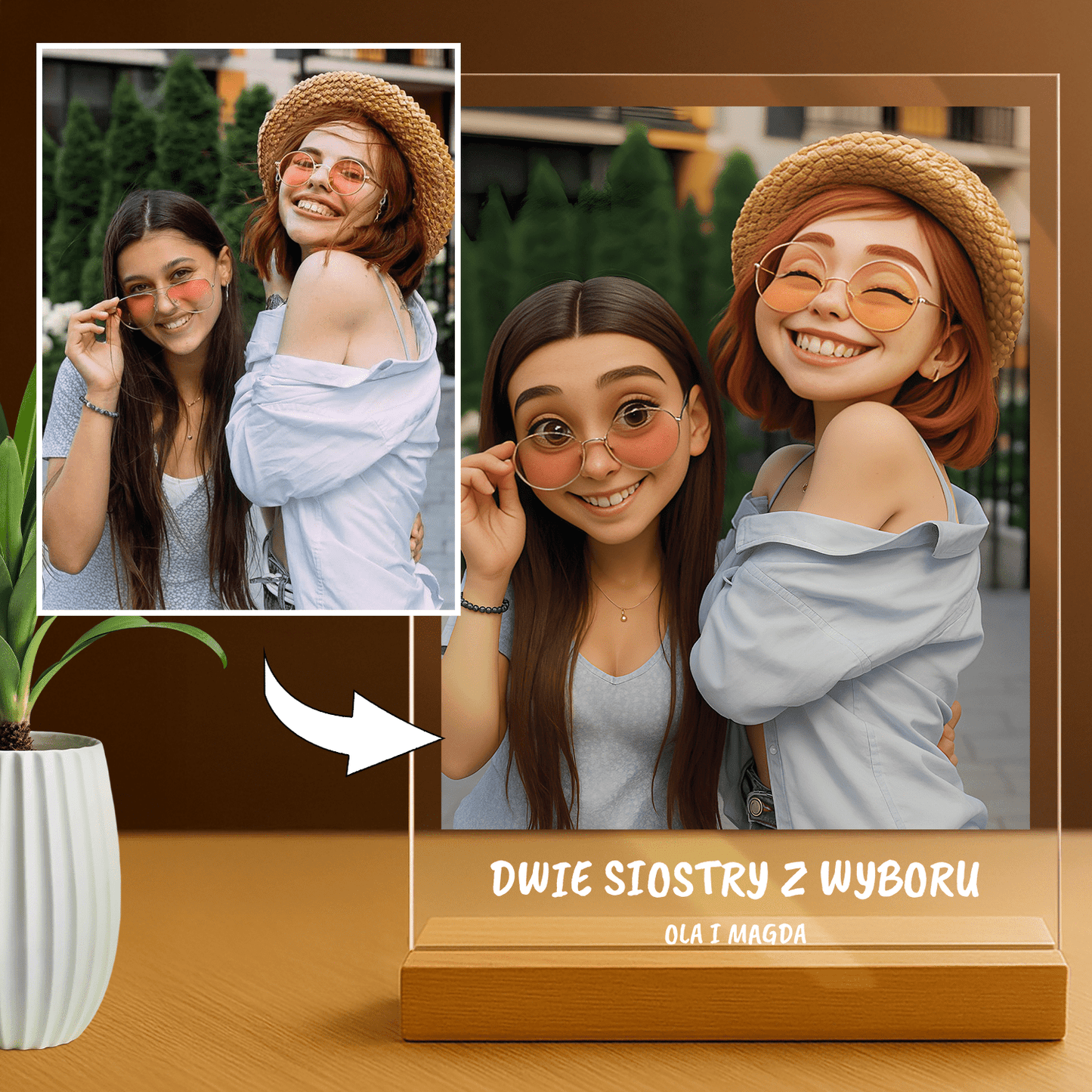 Dwie siostry z wyboru - portret na szkle akrylowym dla przyjaciółki - Emmygift.pl