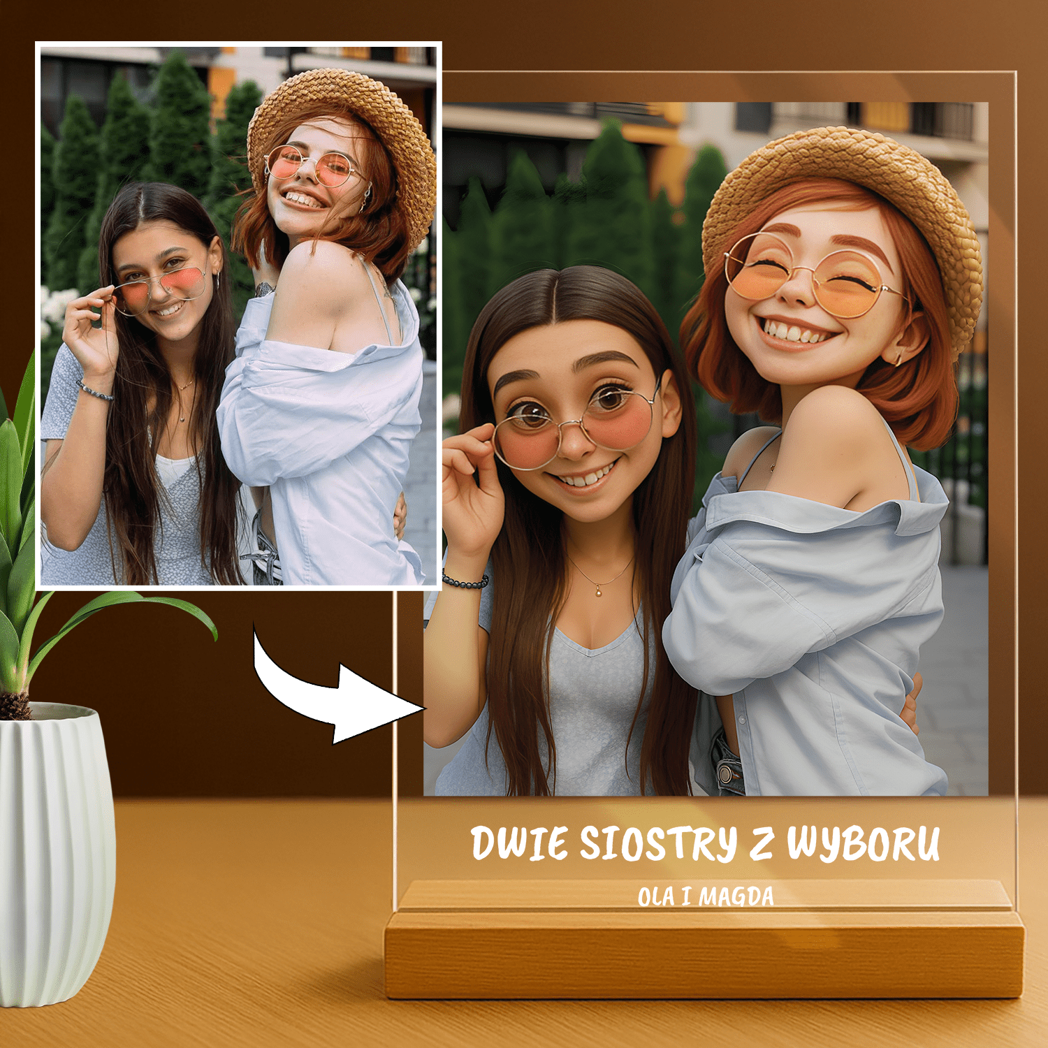 Dwie siostry z wyboru - portret na szkle akrylowym dla przyjaciółki - Emmygift.pl