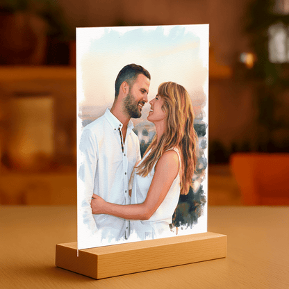 Dwoje zakochanych styl akwarelowy - portret na szkle akrylowym dla pary - Emmygift.pl