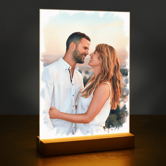 Dwoje zakochanych styl akwarelowy - portret na szkle akrylowym dla pary - Emmygift.pl