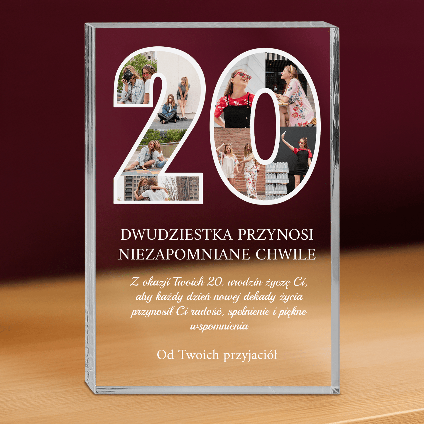 Dwudzieste urodziny - personalizowany druk na grubym szkle dla przyjaciółki - Emmygift.pl