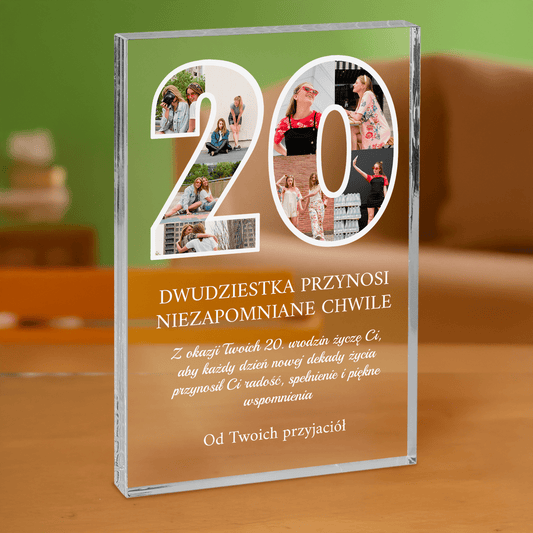 Dwudzieste urodziny - personalizowany druk na grubym szkle dla przyjaciółki - Emmygift.pl