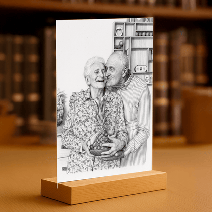 Dziadkowie jak naszkicowani ołowkiem - portret na szkle akrylowym dla dziadków - Emmygift.pl