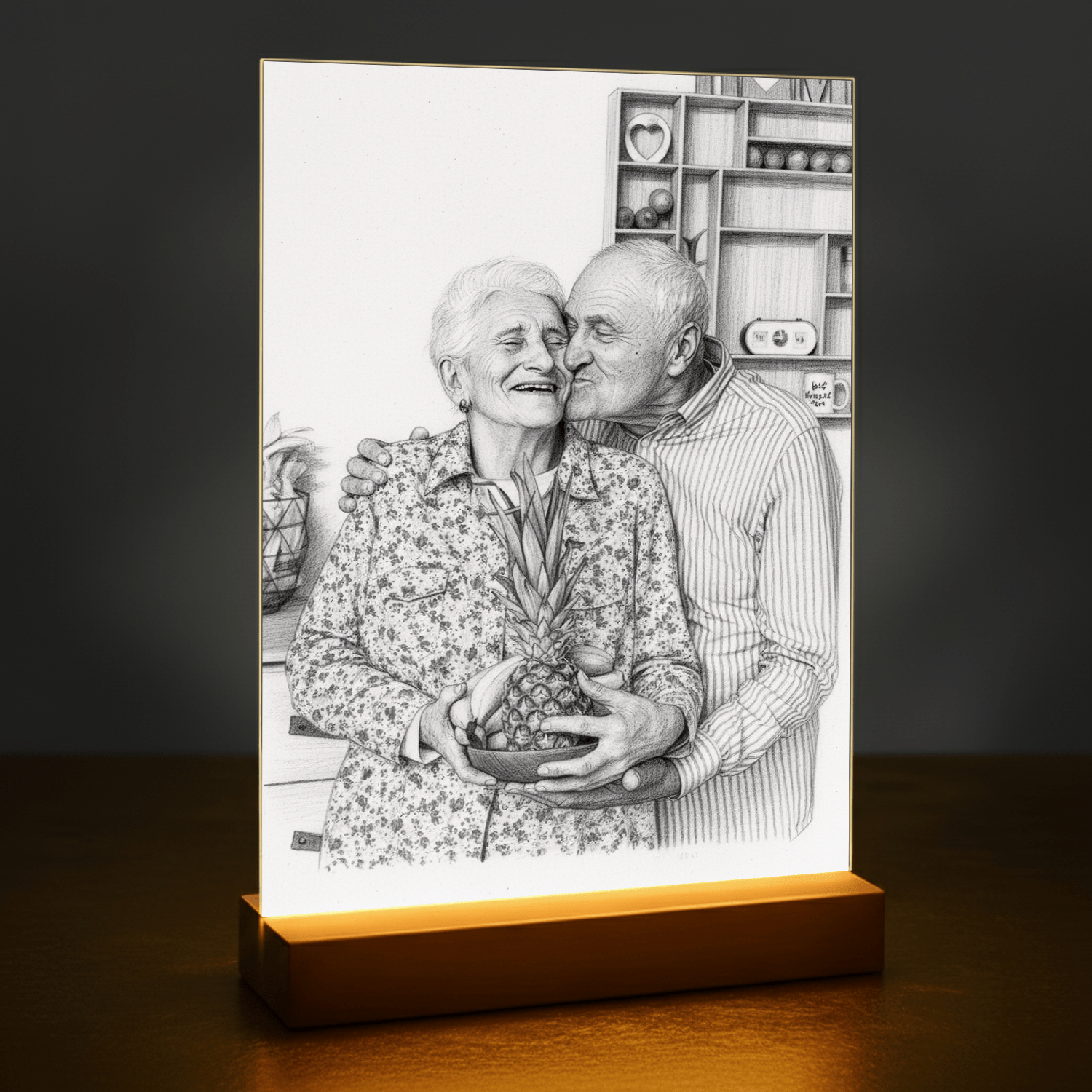 Dziadkowie jak naszkicowani ołowkiem - portret na szkle akrylowym dla dziadków - Emmygift.pl