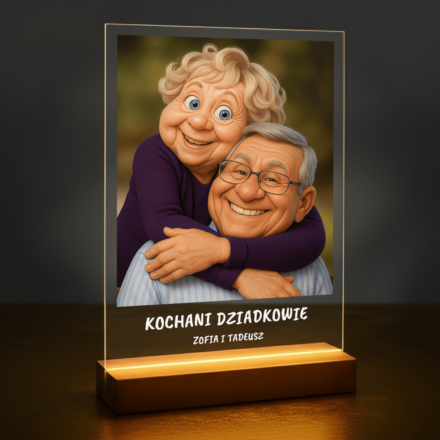 Dziadkowie jak z filmu animowanego - portret na szkle akrylowym dla dziadków - Emmygift.pl
