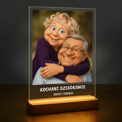 Dziadkowie jak z filmu animowanego - portret na szkle akrylowym dla dziadków - Emmygift.pl