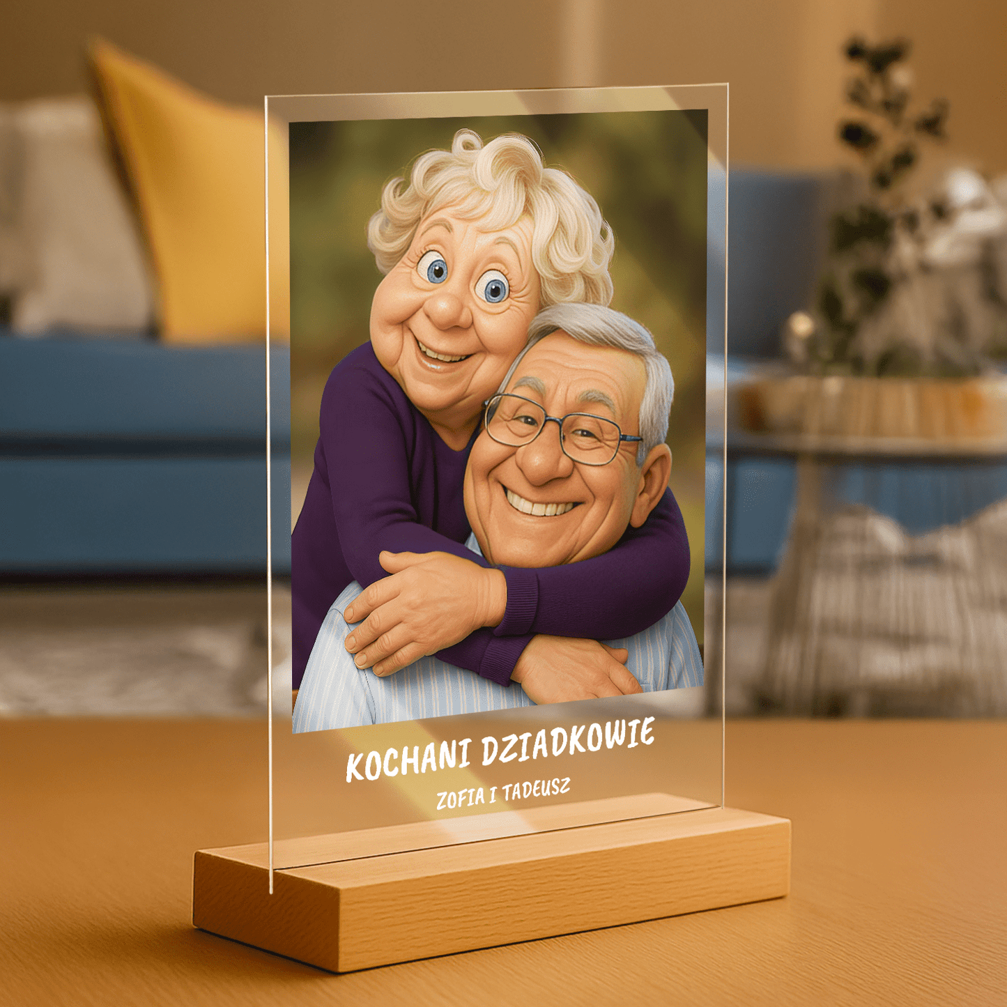 Dziadkowie jak z filmu animowanego - portret na szkle akrylowym dla dziadków - Emmygift.pl