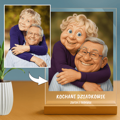 Dziadkowie jak z filmu animowanego - portret na szkle akrylowym dla dziadków - Emmygift.pl