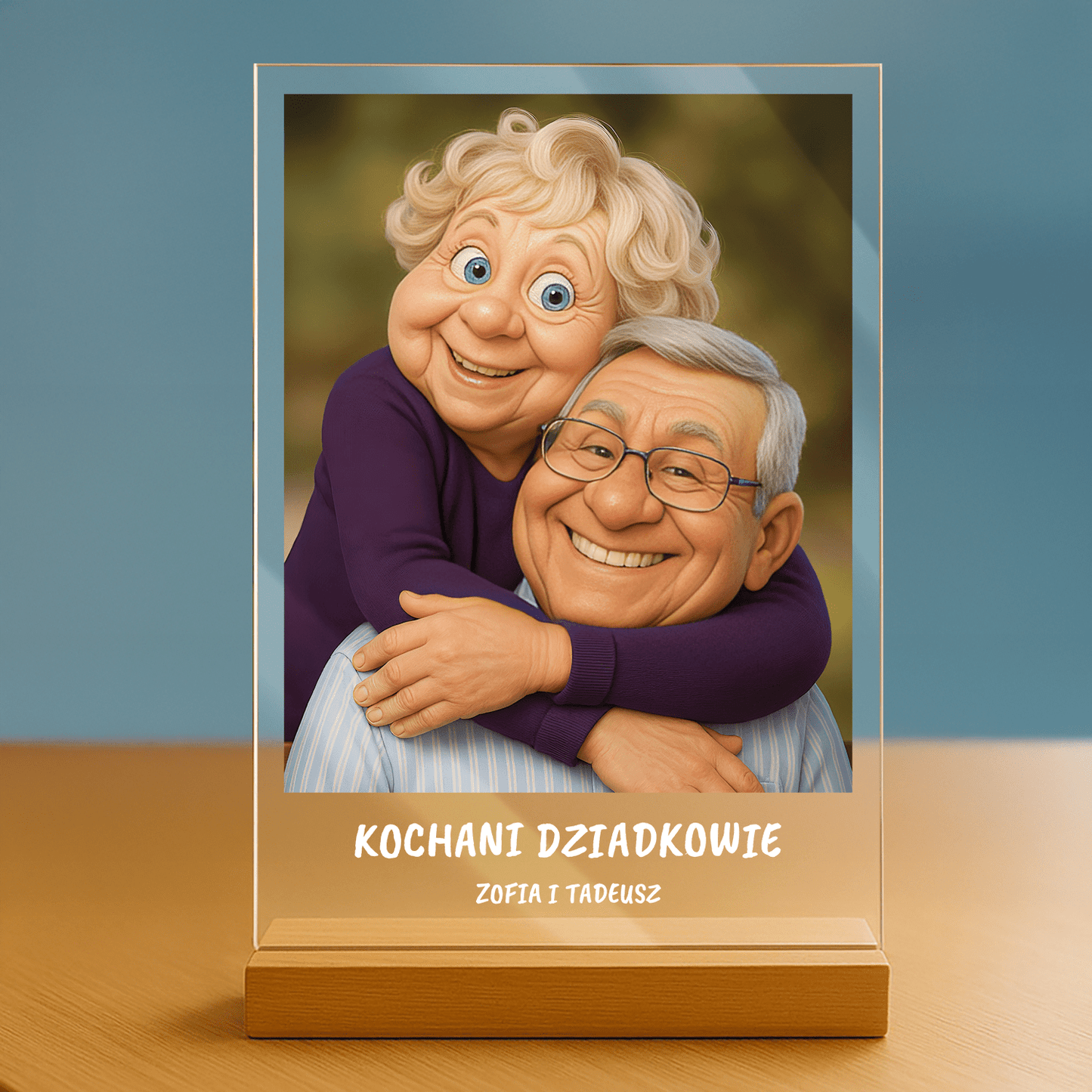 Dziadkowie jak z filmu animowanego - portret na szkle akrylowym dla dziadków - Emmygift.pl