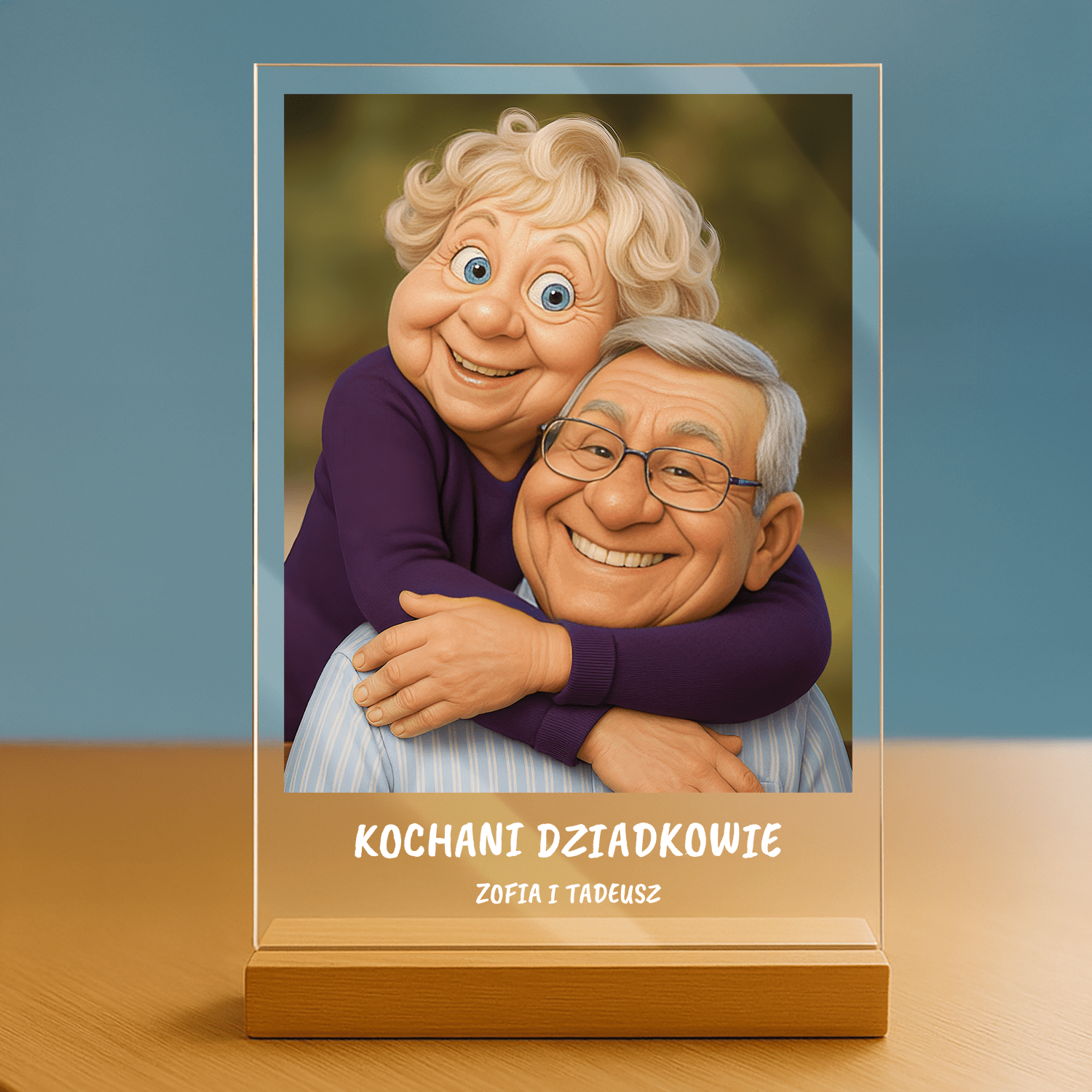 Dziadkowie jak z filmu animowanego - portret na szkle akrylowym dla dziadków - Emmygift.pl