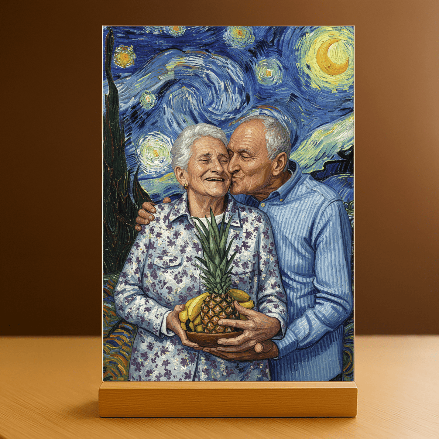Dziadkowie jak z obrazu Van Gogha - portret na szkle akrylowym dla dziadków - Emmygift.pl