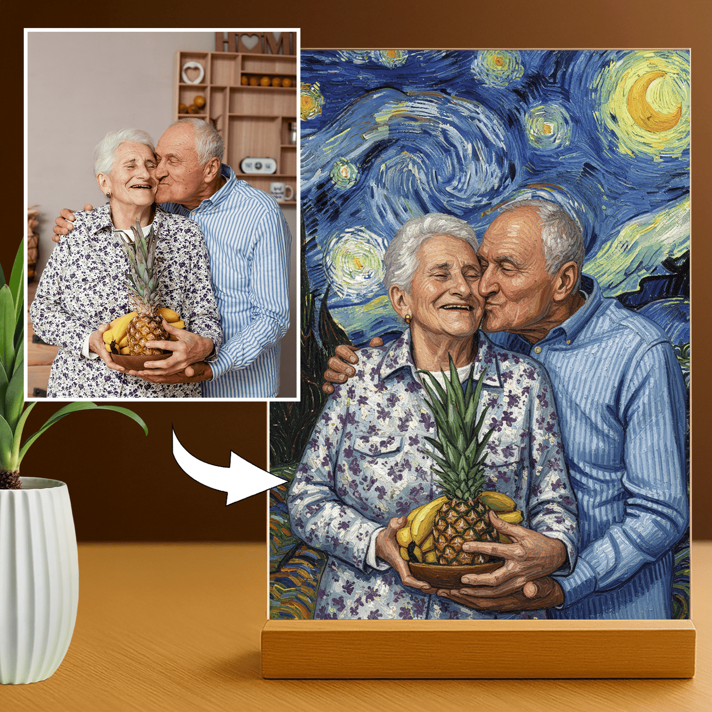 Dziadkowie jak z obrazu Van Gogha - portret na szkle akrylowym dla dziadków - Emmygift.pl