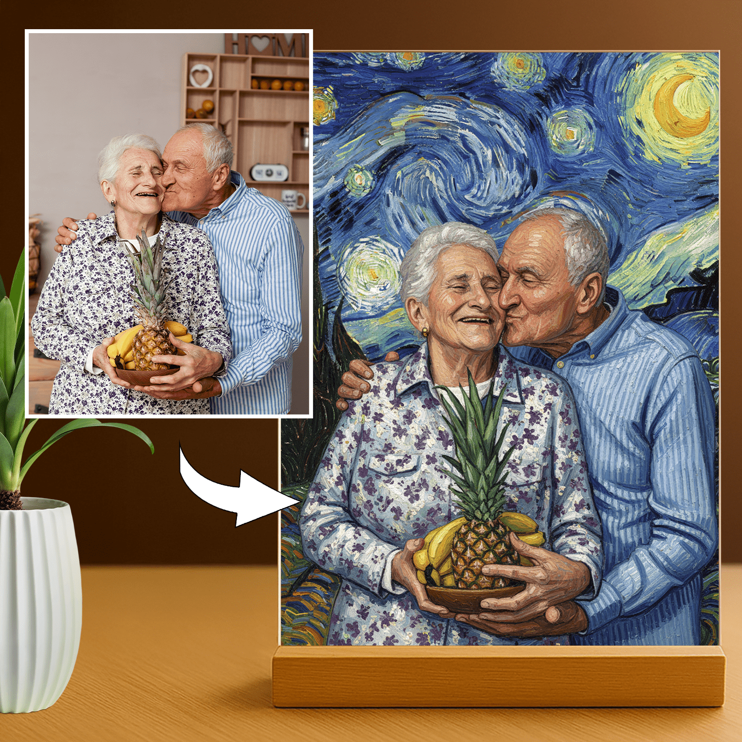 Dziadkowie jak z obrazu Van Gogha - portret na szkle akrylowym dla dziadków - Emmygift.pl