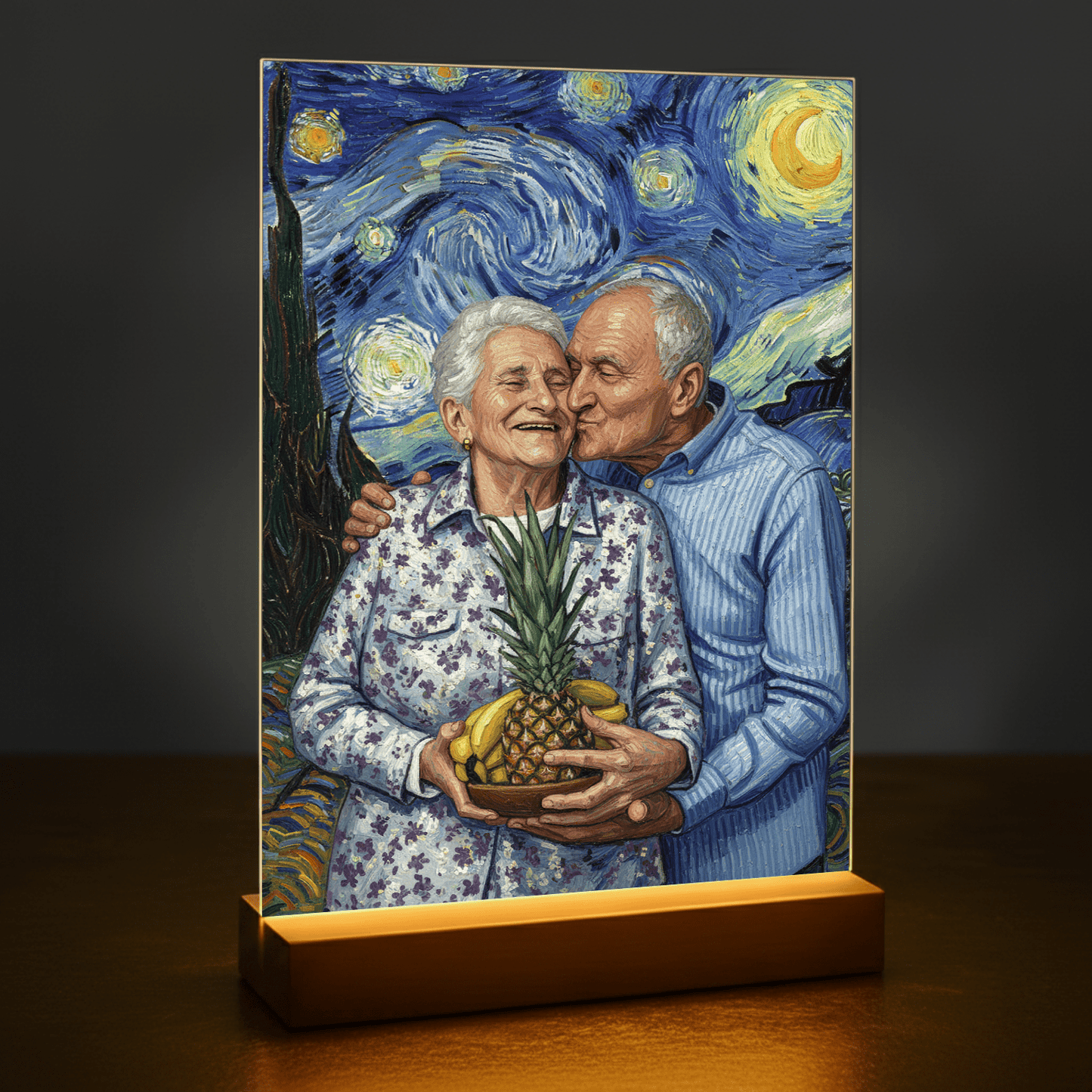 Dziadkowie jak z obrazu Van Gogha - portret na szkle akrylowym dla dziadków - Emmygift.pl