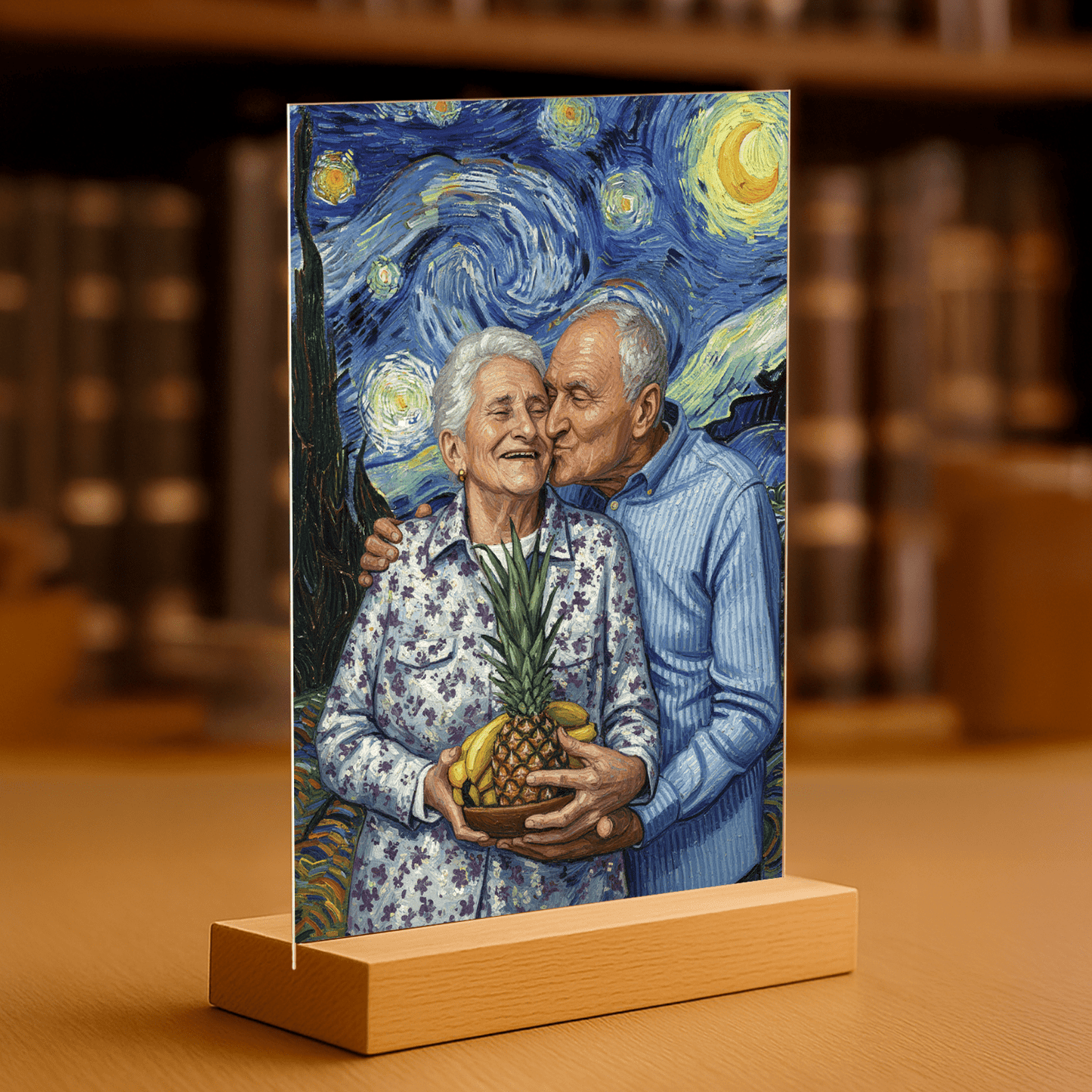 Dziadkowie jak z obrazu Van Gogha - portret na szkle akrylowym dla dziadków - Emmygift.pl