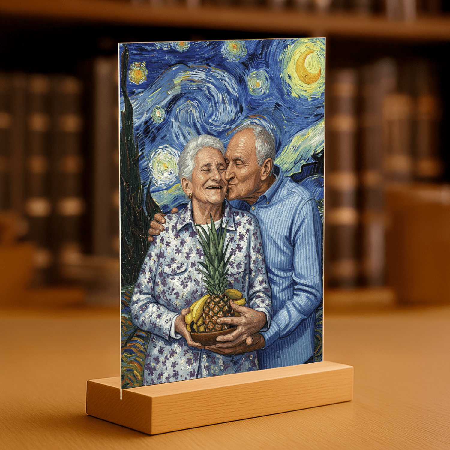 Dziadkowie jak z obrazu Van Gogha - portret na szkle akrylowym dla dziadków - Emmygift.pl