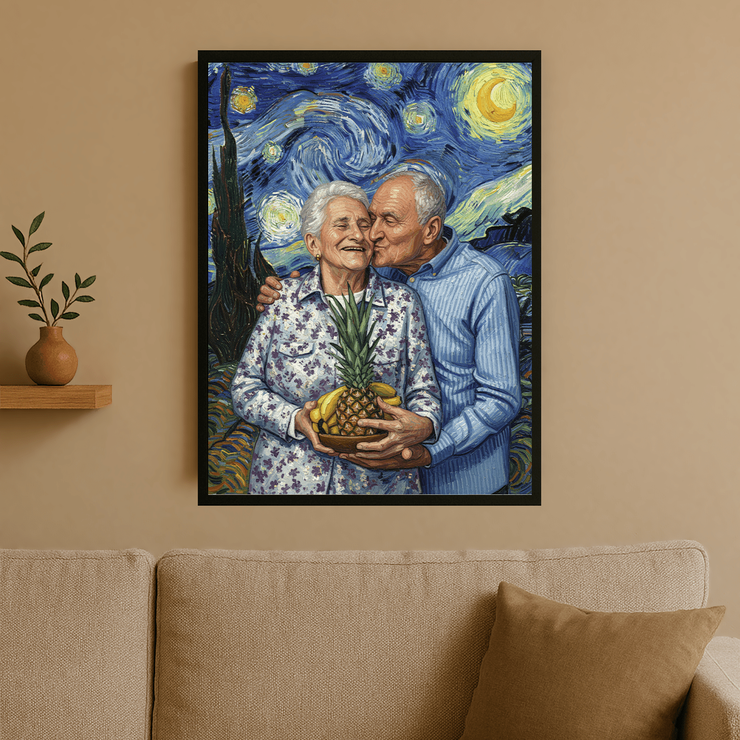 Dziadkowie na tle gwieździstego nieba - portret na plakacie dla dziadków - Emmygift.pl