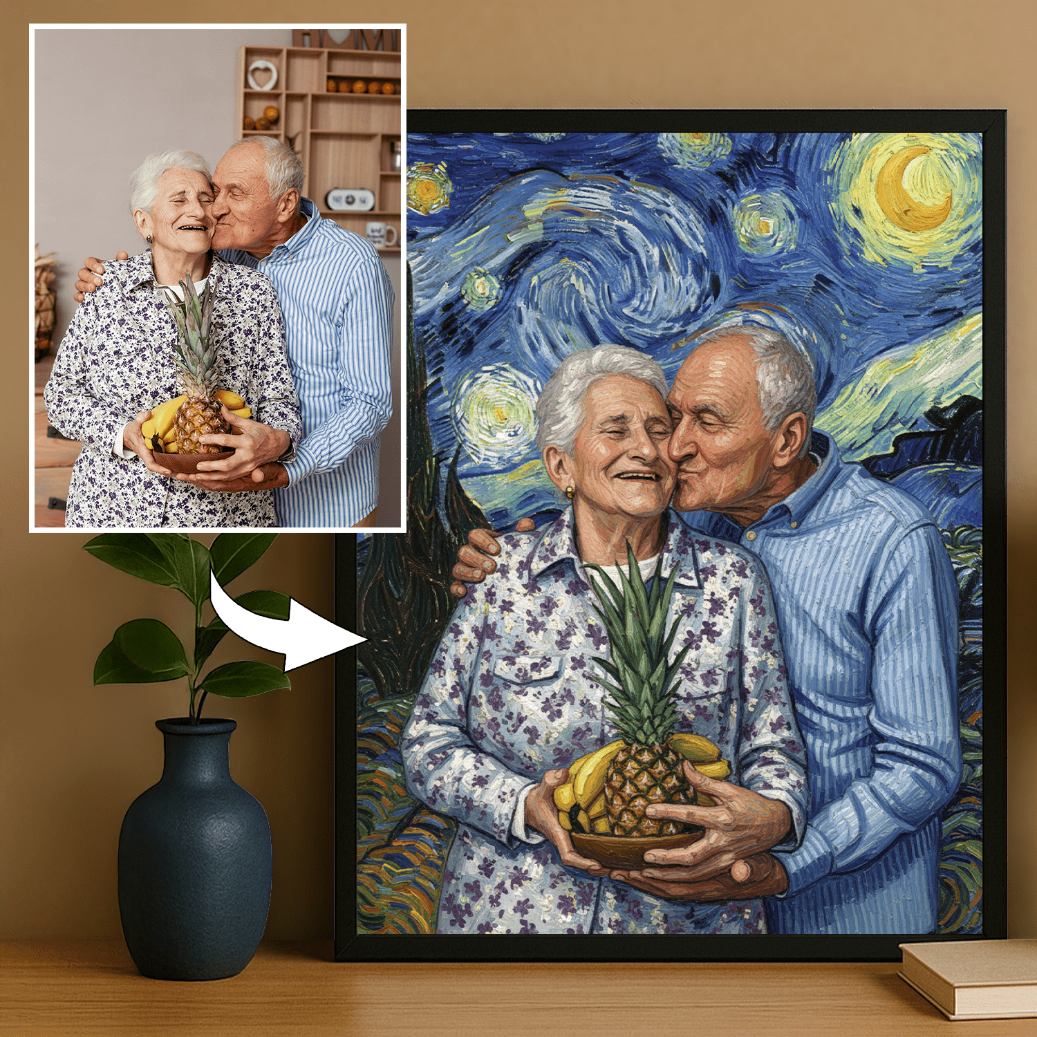 Dziadkowie na tle gwieździstego nieba - portret na plakacie dla dziadków - Emmygift.pl