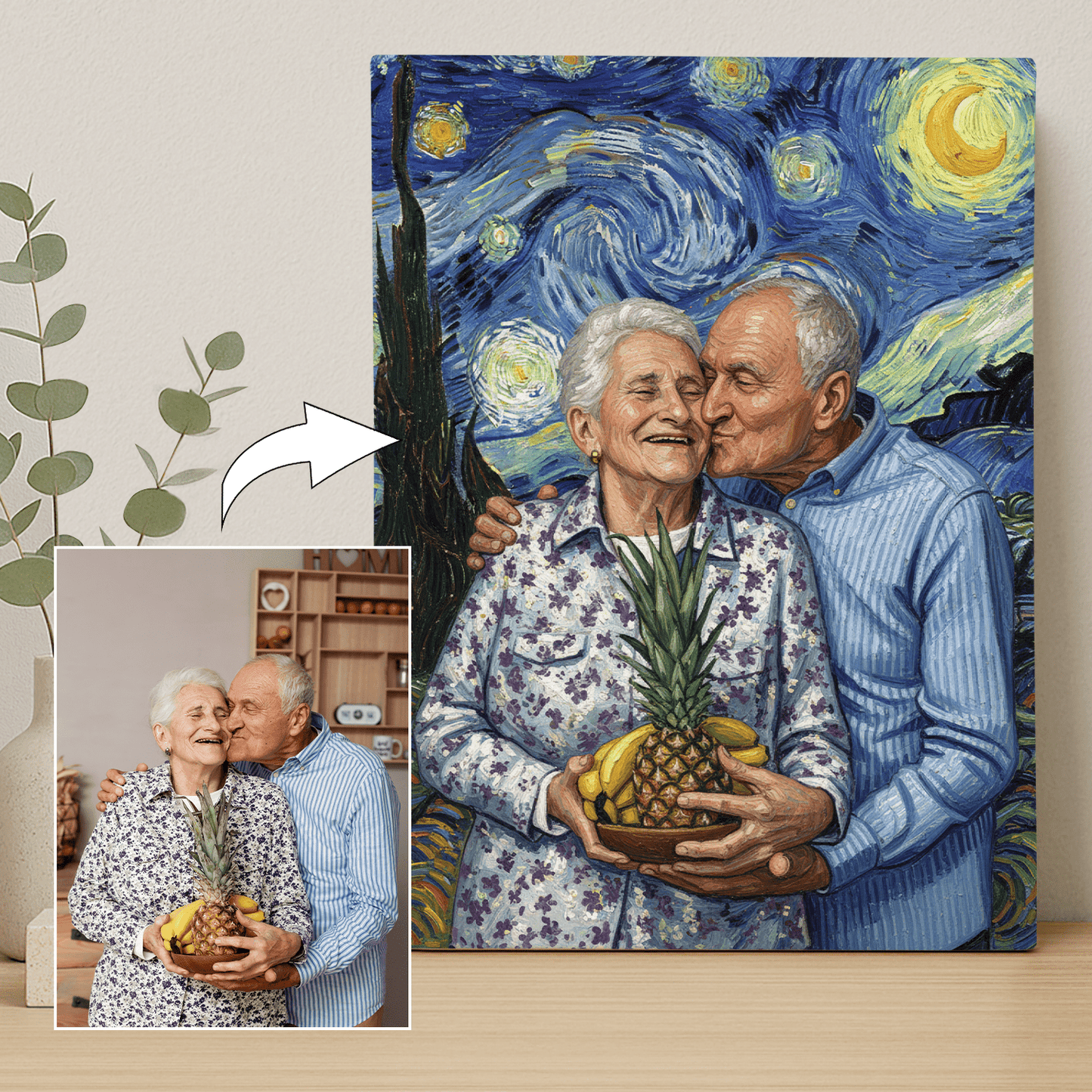 Dziadkowie na tle nieba nocą - portret na płótnie dla dziadków - Emmygift.pl