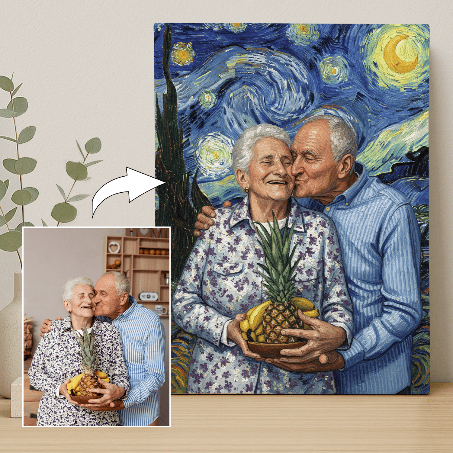 Dziadkowie na tle nieba nocą - portret na płótnie dla dziadków - Emmygift.pl