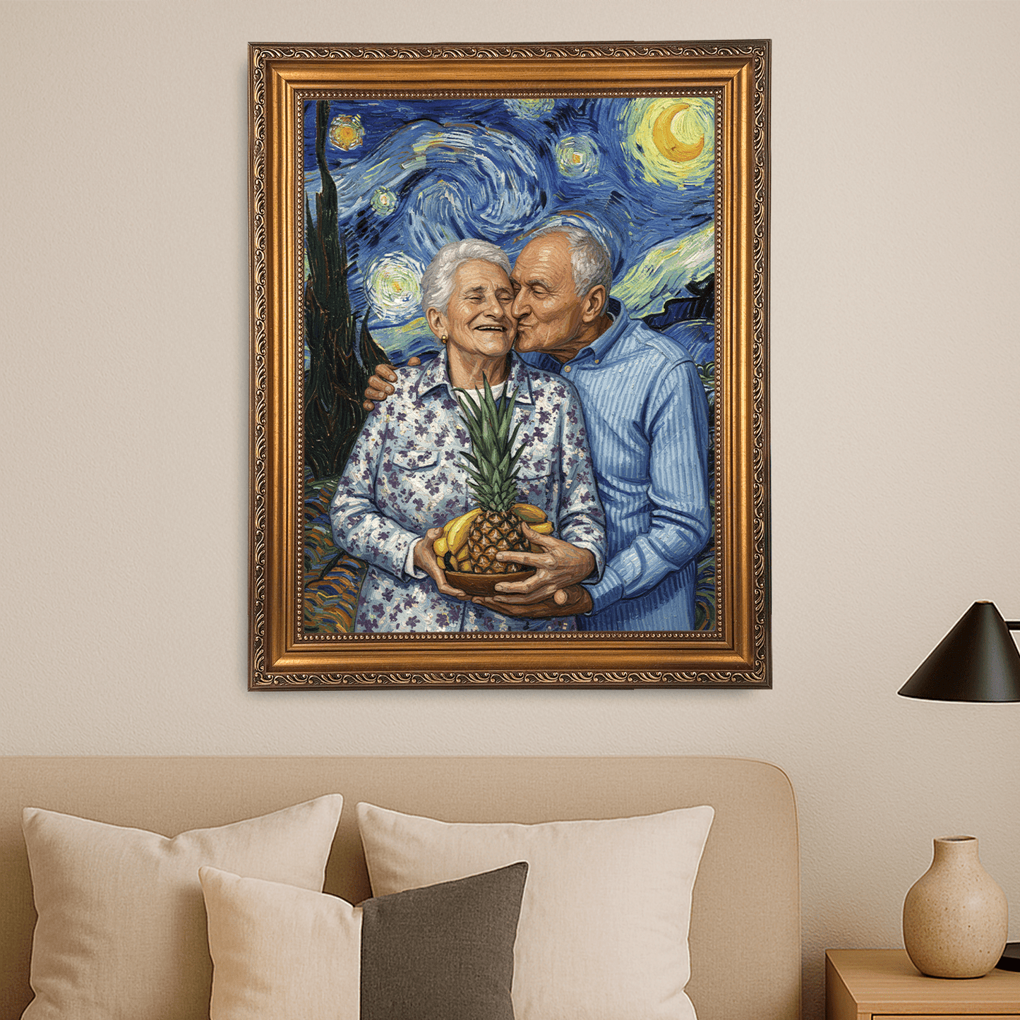 Dziadkowie na tle nieba nocą - portret na płótnie dla dziadków - Emmygift.pl