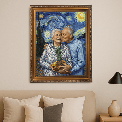 Dziadkowie na tle nieba nocą - portret na płótnie dla dziadków - Emmygift.pl