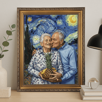 Dziadkowie na tle nieba nocą - portret na płótnie dla dziadków - Emmygift.pl