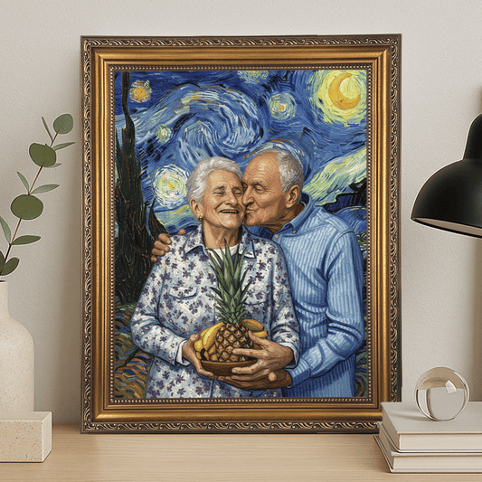 Dziadkowie na tle nieba nocą - portret na płótnie dla dziadków - Emmygift.pl