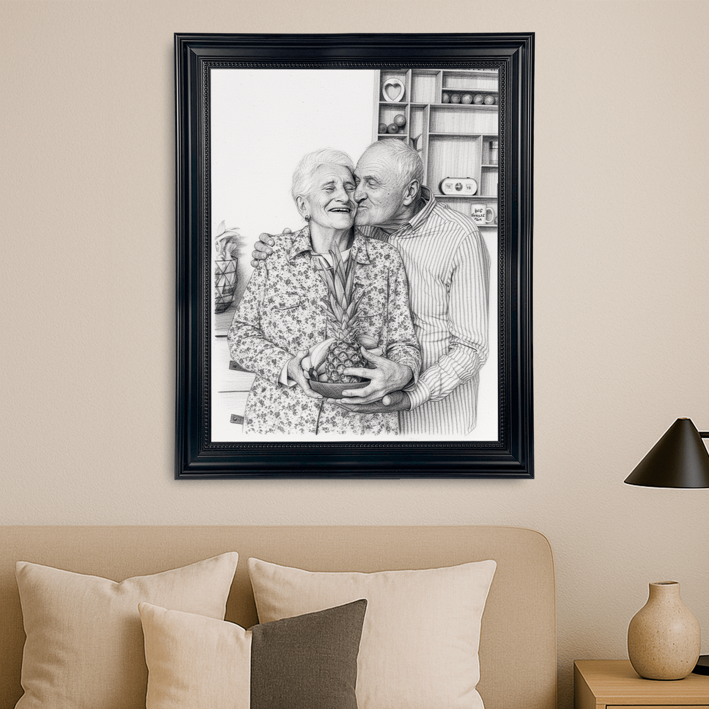 Dziadkowie naszkicowani ołówkiem - portret na płótnie dla dziadków - Emmygift.pl