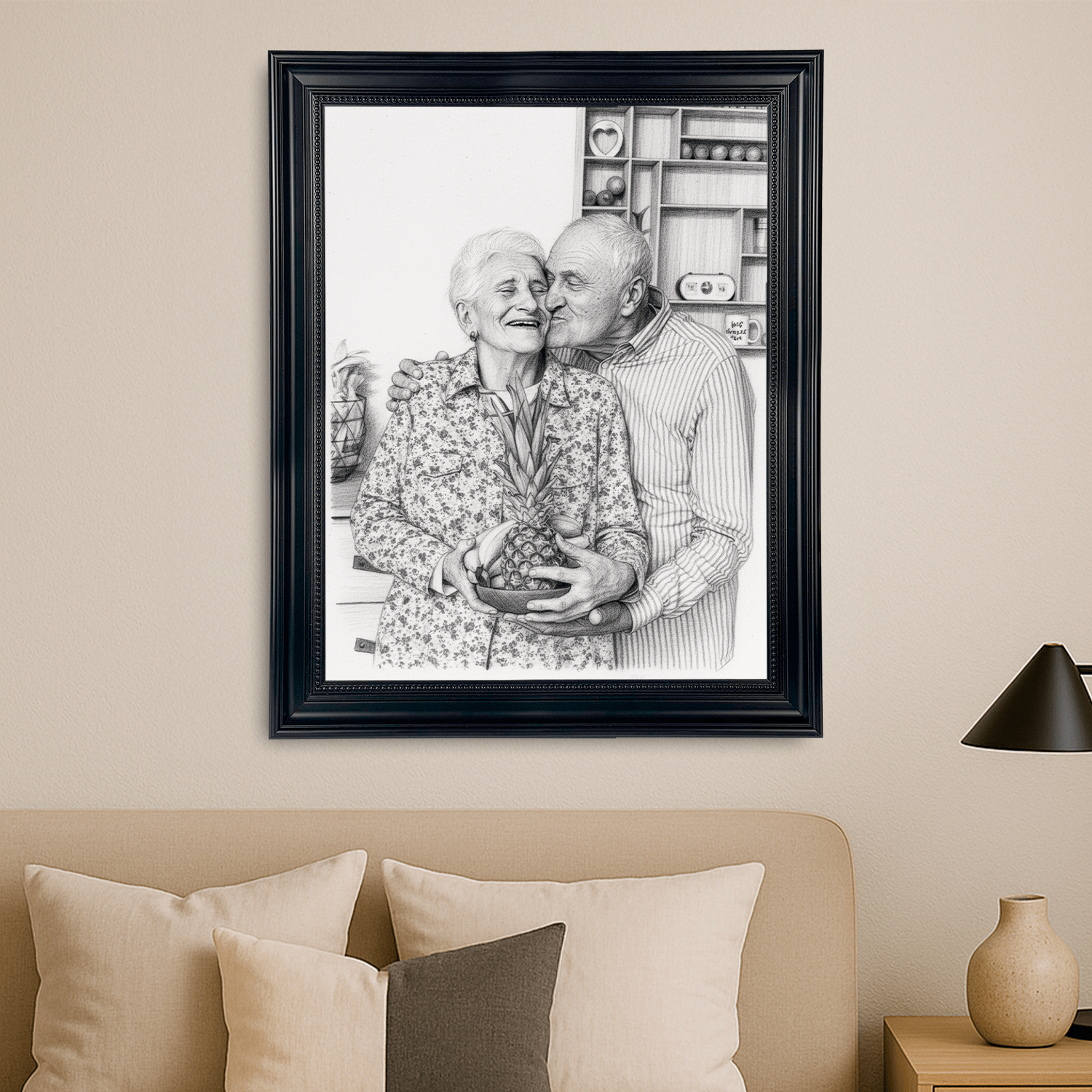 Dziadkowie naszkicowani ołówkiem - portret na płótnie dla dziadków - Emmygift.pl