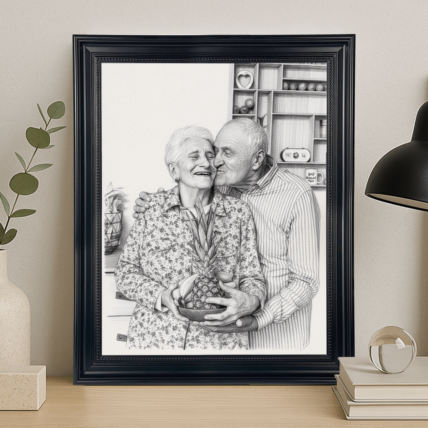 Dziadkowie naszkicowani ołówkiem - portret na płótnie dla dziadków - Emmygift.pl